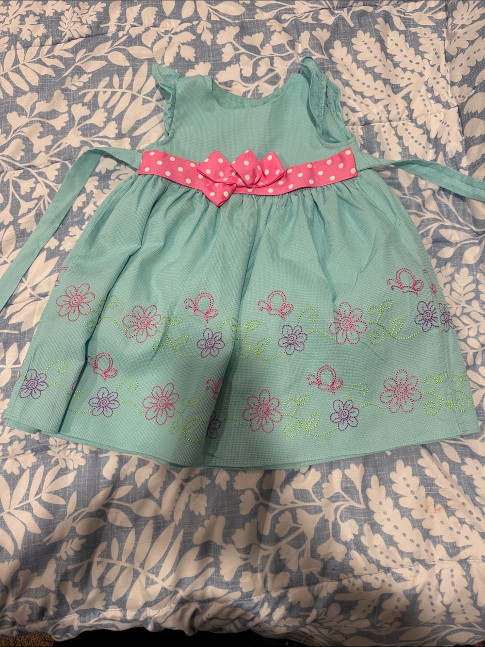 Good Lad Aqua Floral Dress with Pink Polka Dot Belt 3T